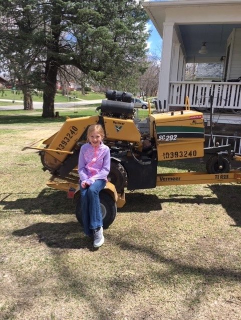 Lee Cline's stump grinding machine on a job site